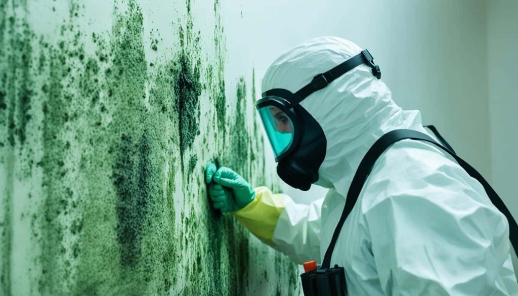 Professional mold remediation in progress