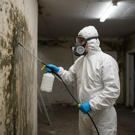 Professional mold remediation contractor at work